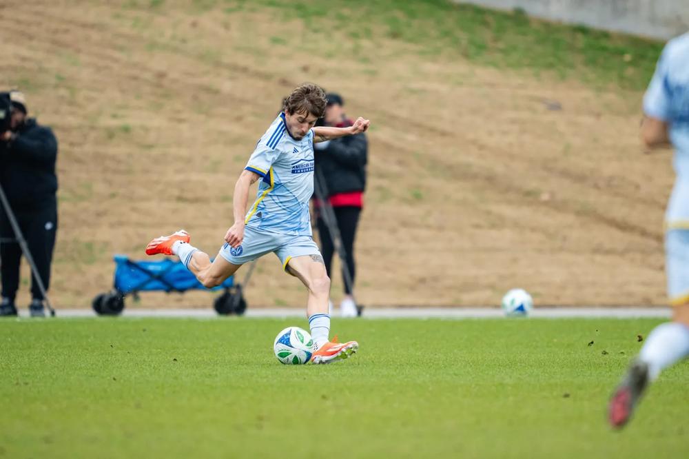 Atlanta United forward Saba Lobjanidze (above) during the match against FC Dallas at Children’s Healthcare of Atlanta Training Ground in Marietta, Ga. on Saturday, February 15, 2025. Photo by Mitch Martin/Atlanta United