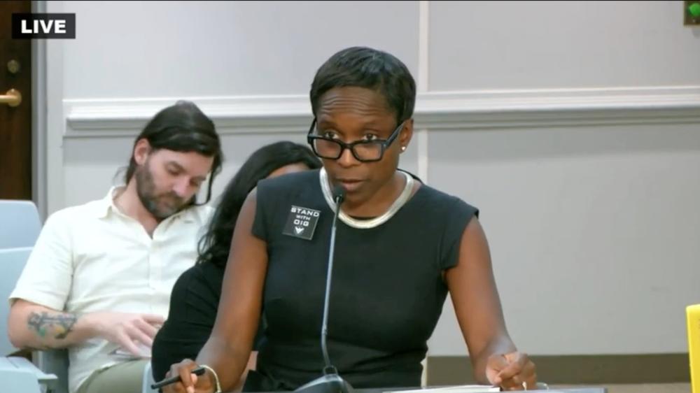 Atlanta Inspector General Shannon Manigault speaking to the governing board of the OIG to address concerns raised by city leaders at a meeting September 19, 2024.