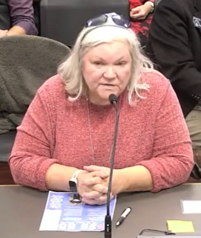 Leigh McIntosh, CEO of Creative Enterprises in Gwinnett County, defended a program that allows workshops like hers to pay people with disabilities less than the minimum wage. She’s seen here speaking against a bill that would end Georgia’s participation in the federal program. Screenshot of Senate committee video