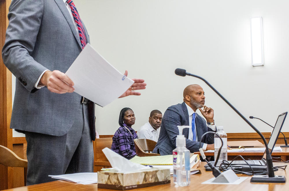 Teausha Tanskley and Arthur Anthony, parents to Arbrie Anthony, sit behind their attorney on Oct. 23, 2024 as they listen to arguments in favor of sovereign immunity for the Augusta Housing Authority. Eight-year-old Arbrie was killed in 2022 on public housing property.