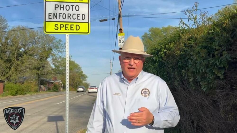 Bibb County Sheriff David Davis announced he would temporarily cancel speeding tickets issued by automatic school zone cameras Wednesday, March 20, 2025, in a video on the sheriff’s office Facebook. Bibb County Sheriff's Office Facebook  