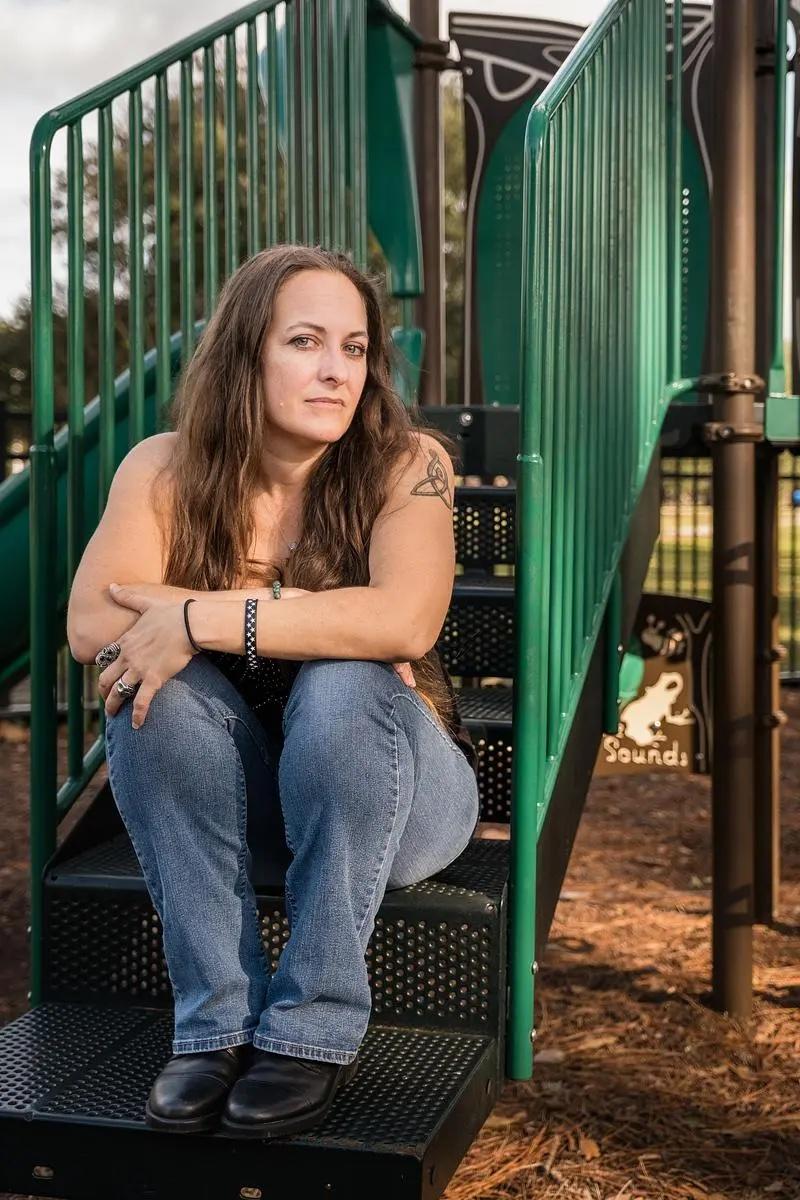 “I cried uncontrollably when it was the last time I was allowed to see her,” said Kristen Clark-Hassell after losing the parental rights of her daughter. “I could not physically move.” She is seen here at a playground in Camden County, Ga., in 2024. (Justin Taylor/The Current GA)