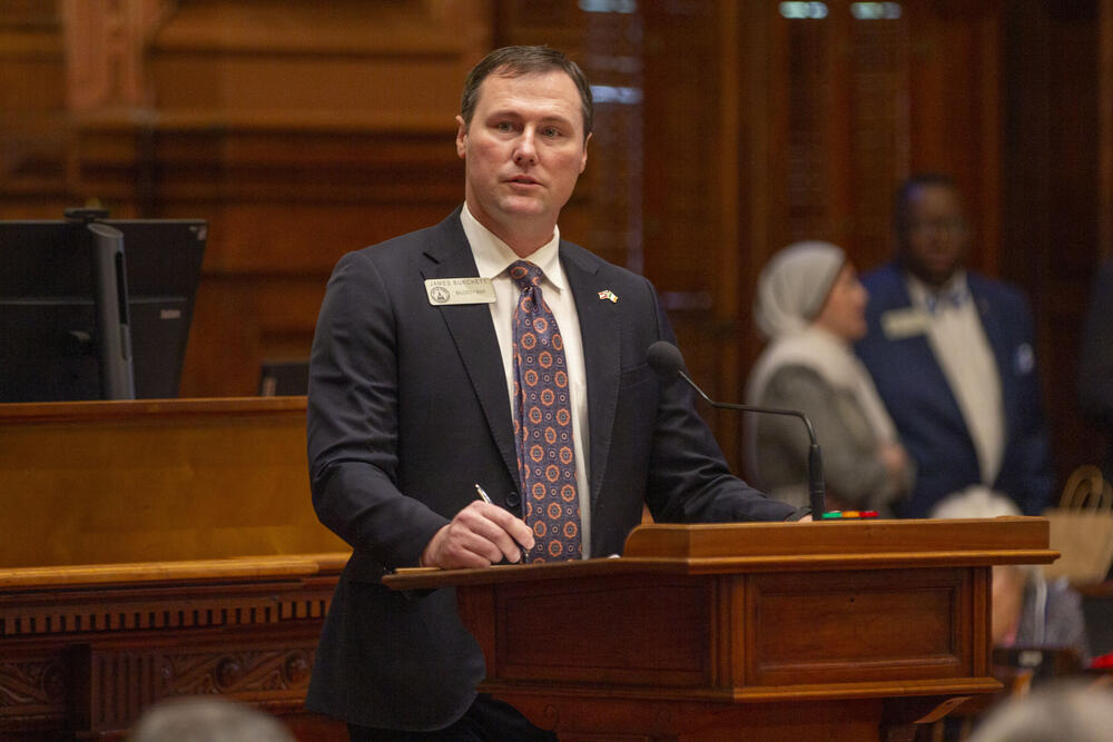 Majority Whip and Rep. James Burchett presenting SB 68 to state House members on March 20, 2025.