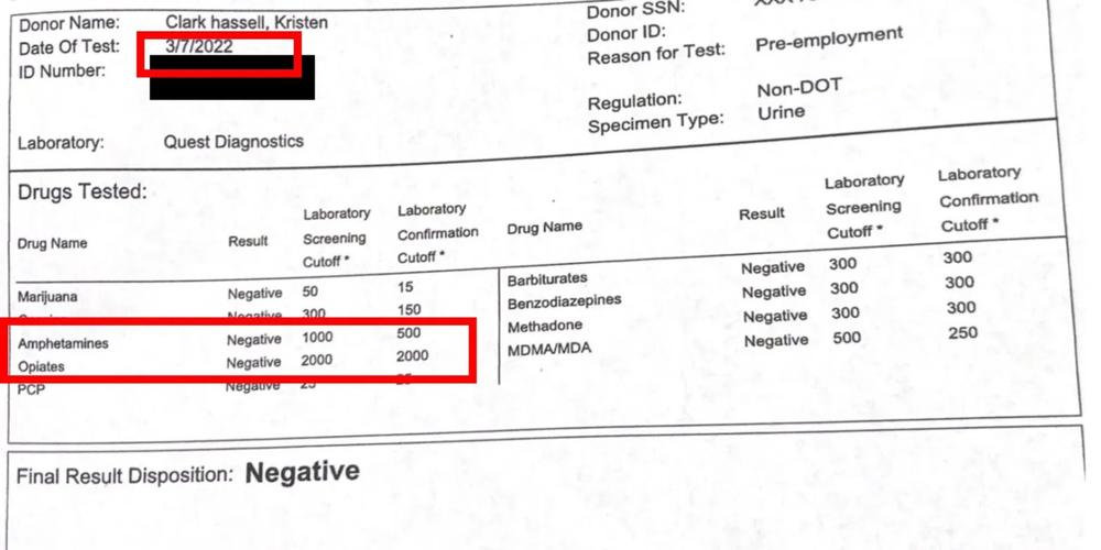 Independent drug test in Jacksonville which reported Clark-Hassell as negative on Mar. 7, 2022, which was the same day as her Averhealth positive tests.