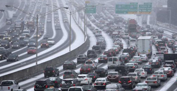 I tried to navigate through this type of traffic on Tuesday afternoon. (Image from blog.chron.com.)