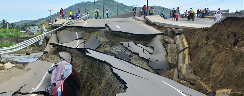 A destroyed road in Ecuador following the April 16, 2016 earthquake.