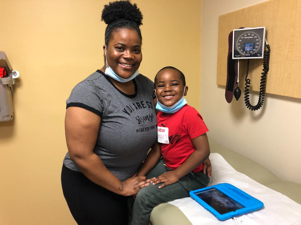 Janelle Moholland and her son Israel Shippy, 5, went back to Children's Hospital at Montefiore for a follow-up appointment five weeks after Shippy was first hospitalized with Multisystem Inflammatory Syndrome (MIS-C) in children.