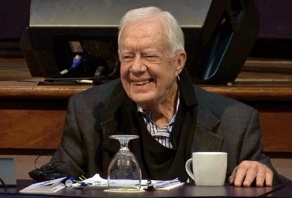 Former President Jimmy Carter speaks at the annual Human Rights Defenders Forum at The Carter Center, Tuesday, May 9, 2017, in Atlanta.