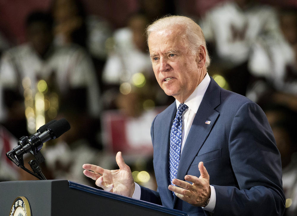 Vice President Joe Biden speaks at Morehouse College as part of a campaign to raise awareness of sexual assault on college campuses Tuesday, Nov. 10, 2015, in Atlanta.