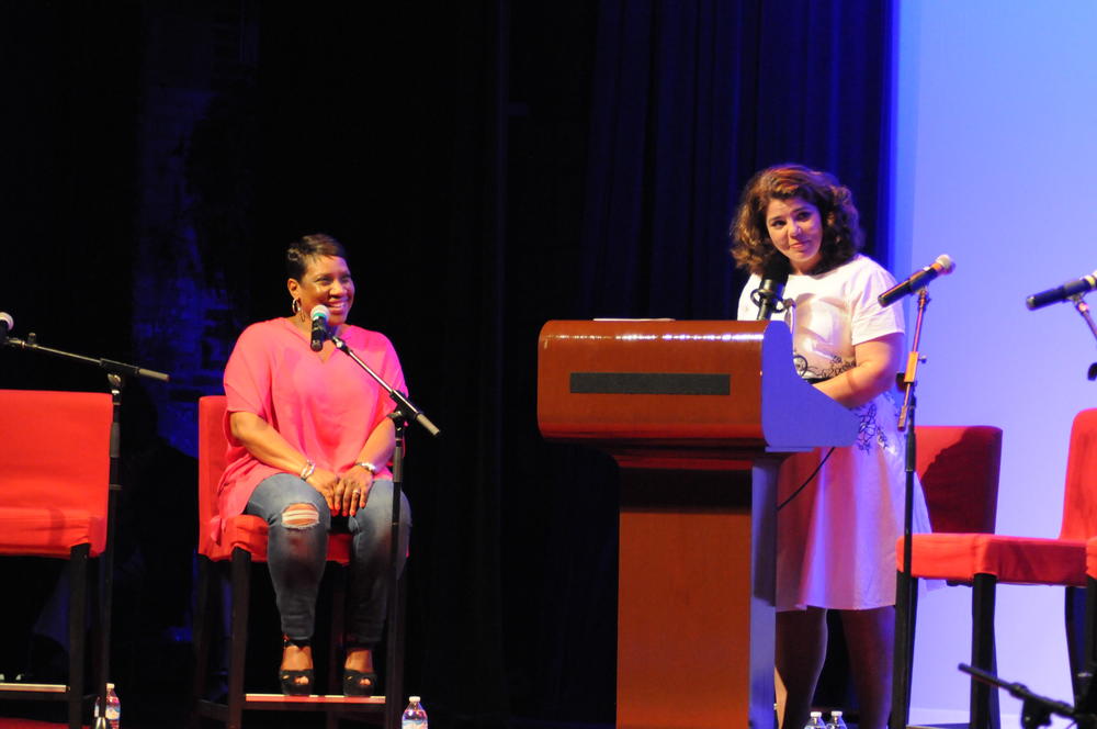 Host Celeste Headlee with Karla Redding Andrews of the Otis Redding Foundation. 