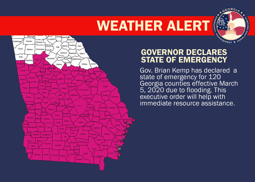 Kemp Issues State Of Emergency In All Counties South Of I-20 | Georgia ...