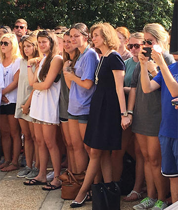 UGA Provost Pamela Whitten, center in black, joined hundreds of friends, students, and staff at the vigil in Athens.
