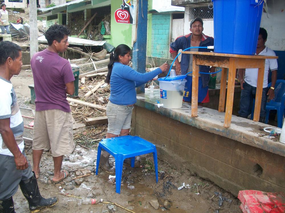 A water filter set up so that people in this area of Ecuador don't have to worry about drinking contaminated water.