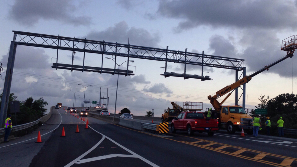 Recent GDOT construction projects include the replacement of the overhead sign structure on the Talmadge Memorial Bridge in Savannah, Ga.