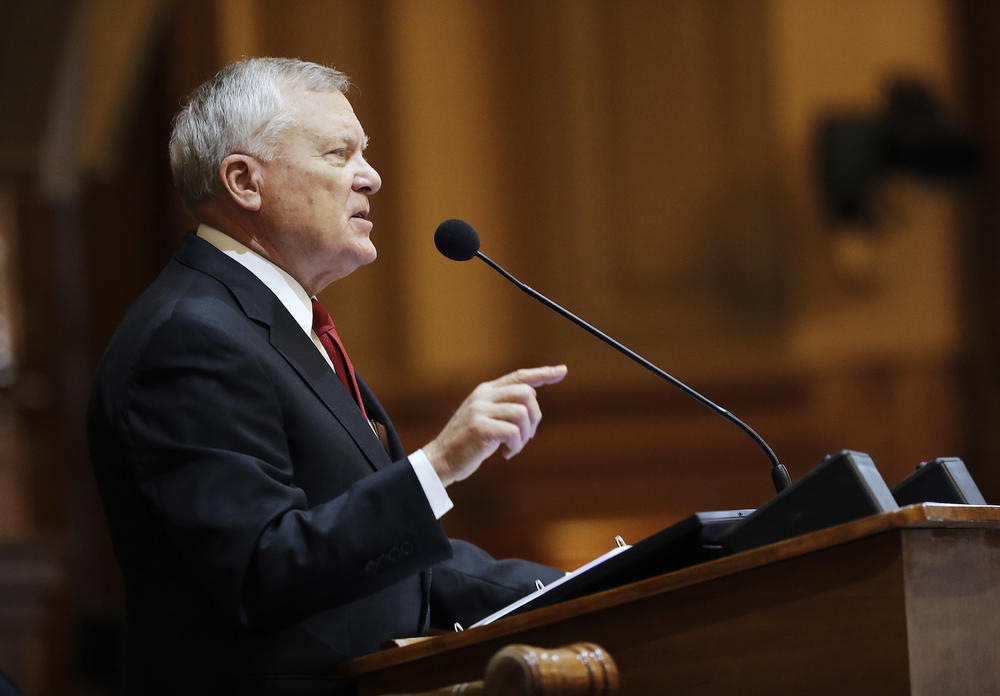 Georgia Gov. Nathan Deal delivers the State of the State address on the House floor in Atlanta, Wednesday, Jan. 11, 2017.