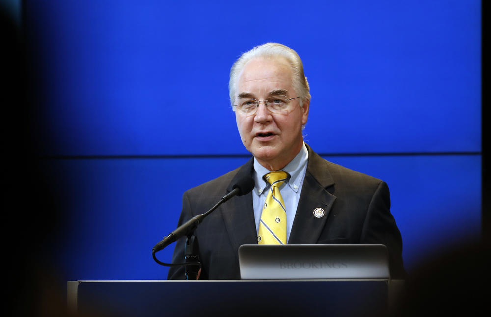 House Budget Committee Chairman Tom Price, R-Ga., President-elect Donald Trump's choice for Health and Human Services Secretary, speaks at the Brookings Institution Wednesday, Nov. 30, 2016 in Washington.