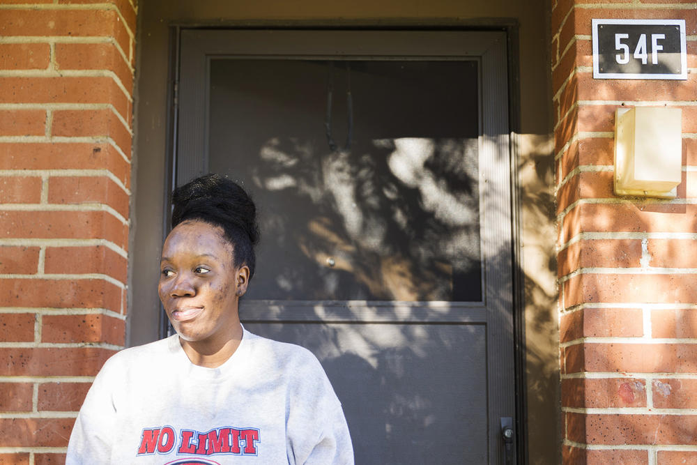 Auset Reaves, 25, has lived in Tindall Heights for five years and is ready to move and ready for a better school for her son. 