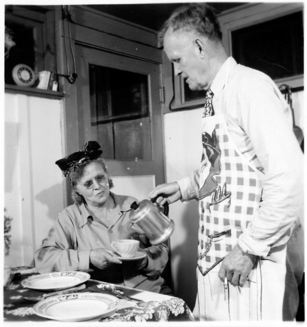 Hans Hornbostel visits his wife, Gertrude, a patient with leprosy, in her cottage on the grounds of the national leprosarium in 1948. The Japanese imprisoned both of them in the Philippines during World War II. They spoke out to get the right to vote reinstated for those at Carville, who lost their voting privileges when they became patients.