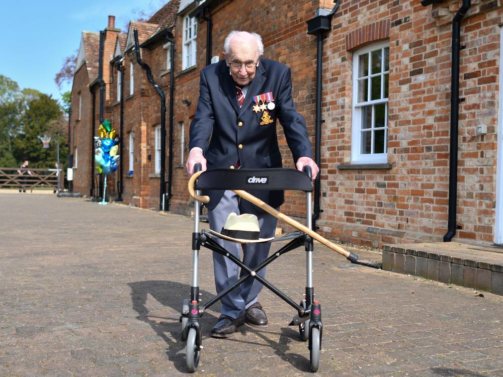 British World War II veteran Capt. Tom Moore raised more than $40 million for health care workers by walking laps in his garden in the weeks leading up to his hundredth birthday in April. He will be knighted in a private ceremony with Queen Elizabeth on Friday.
