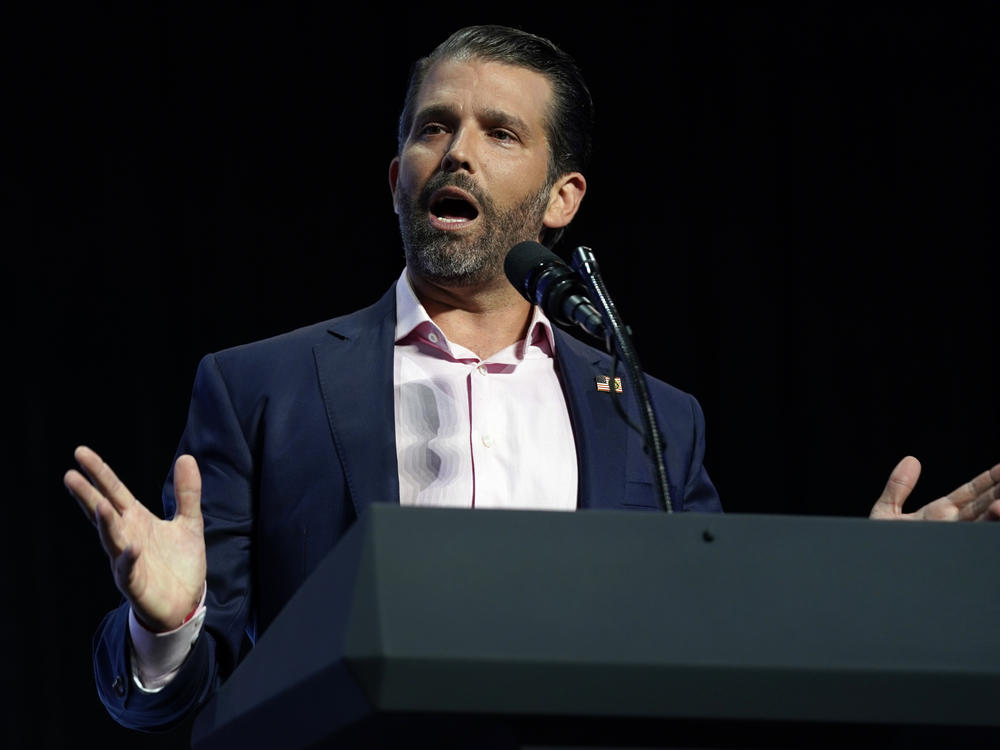 Twitter confirms it has placed temporary restrictions on the account of Donald Trump Jr., shown here speaking at an event last month in Phoenix.