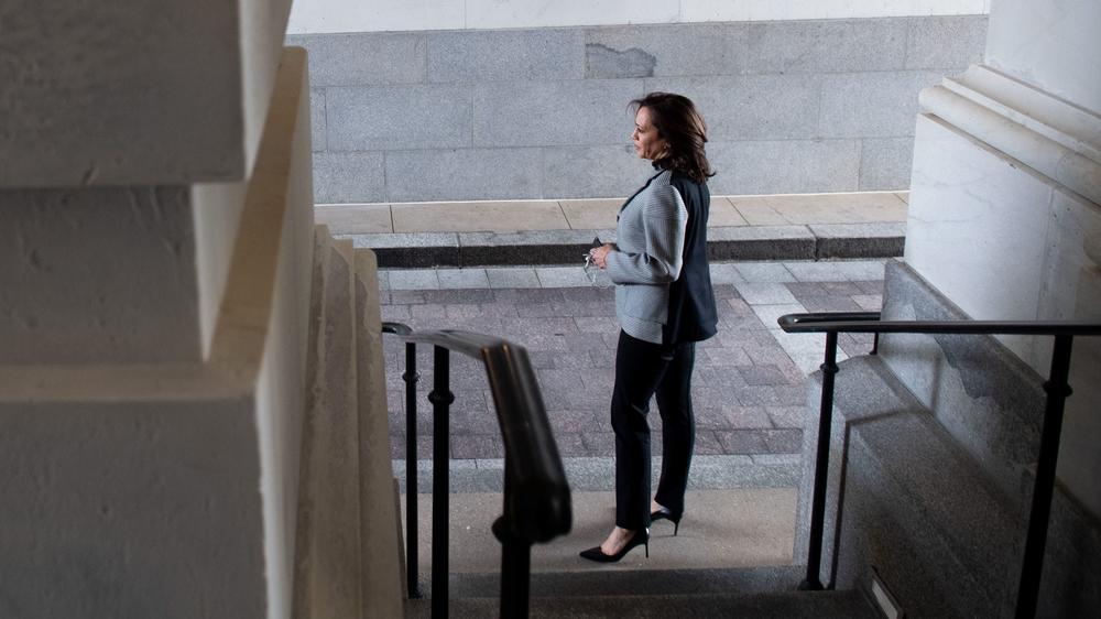 Sen. Kamala Harris at the U.S. Capitol after a vote in March.