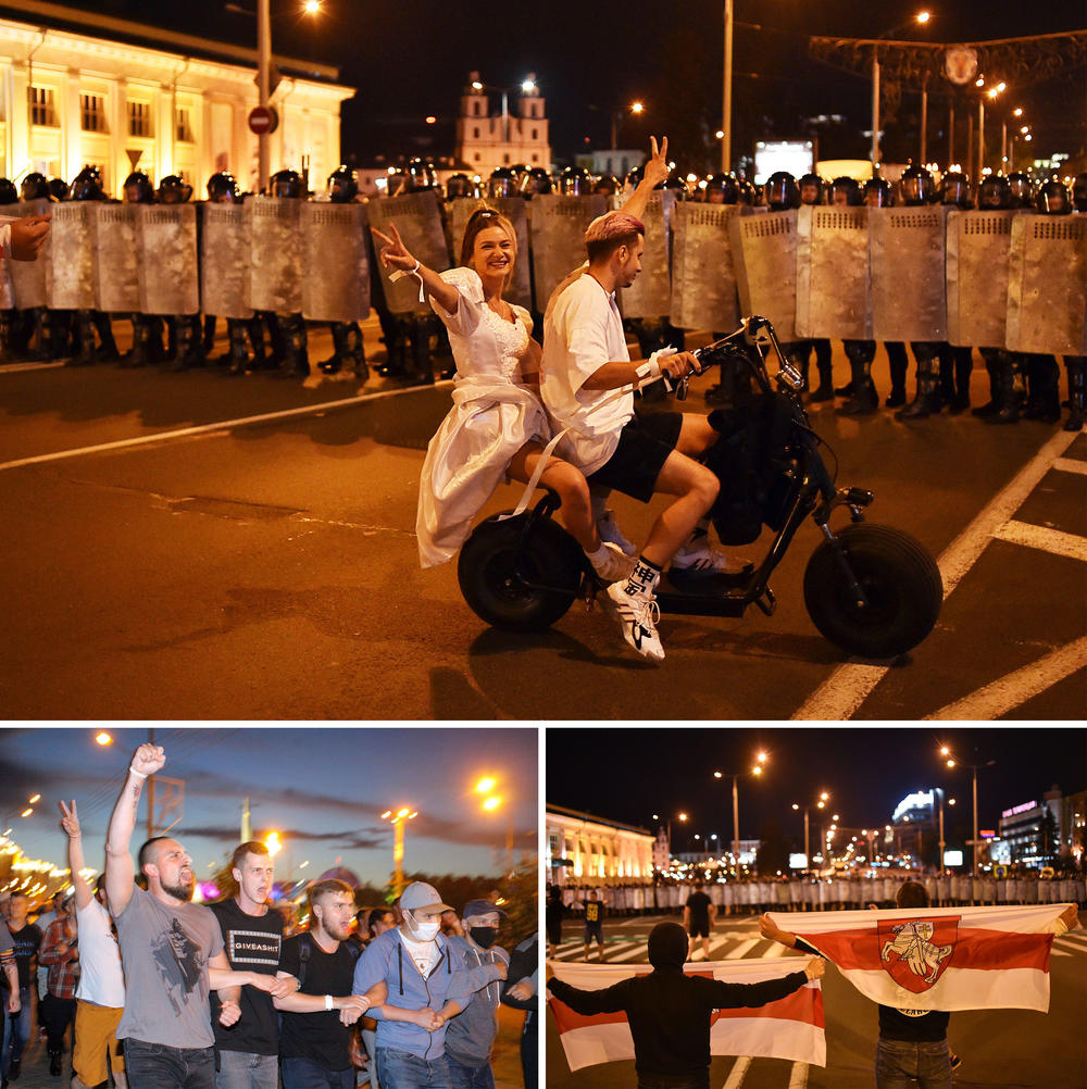 Scenes from protests in Minsk on Aug. 9, after polls closed.