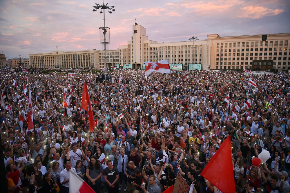 A protest at Minsk's Independence Square on Aug. 18.