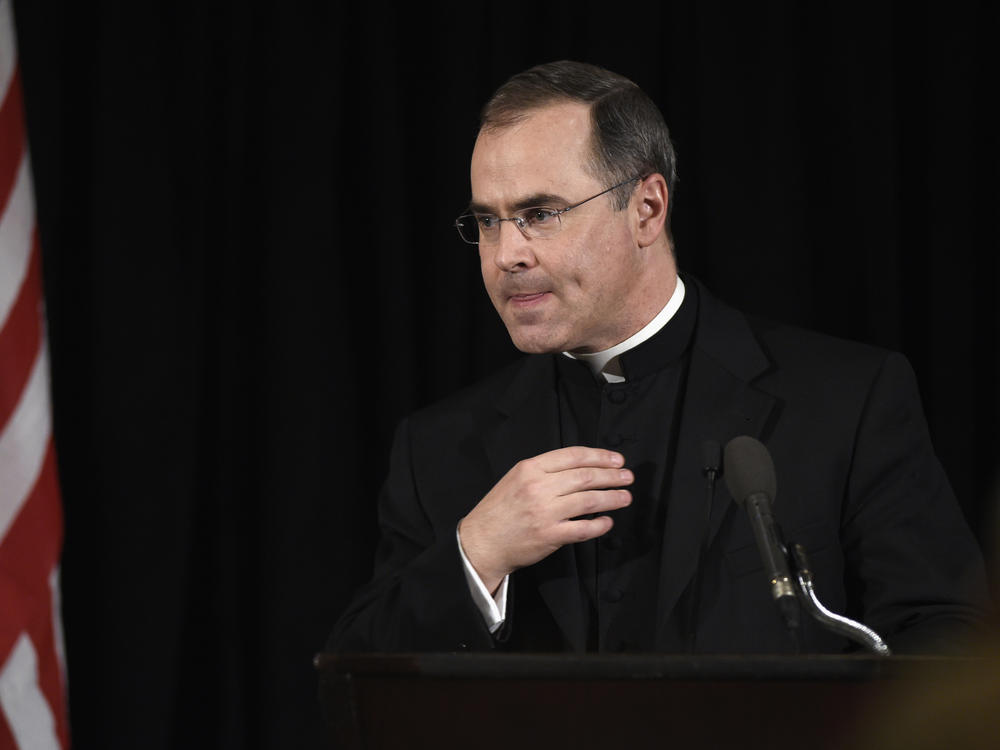 The Rev. Paul Scalia, here in 2016, has apologized for not wearing a mask at a recent White House event, saying his actions 