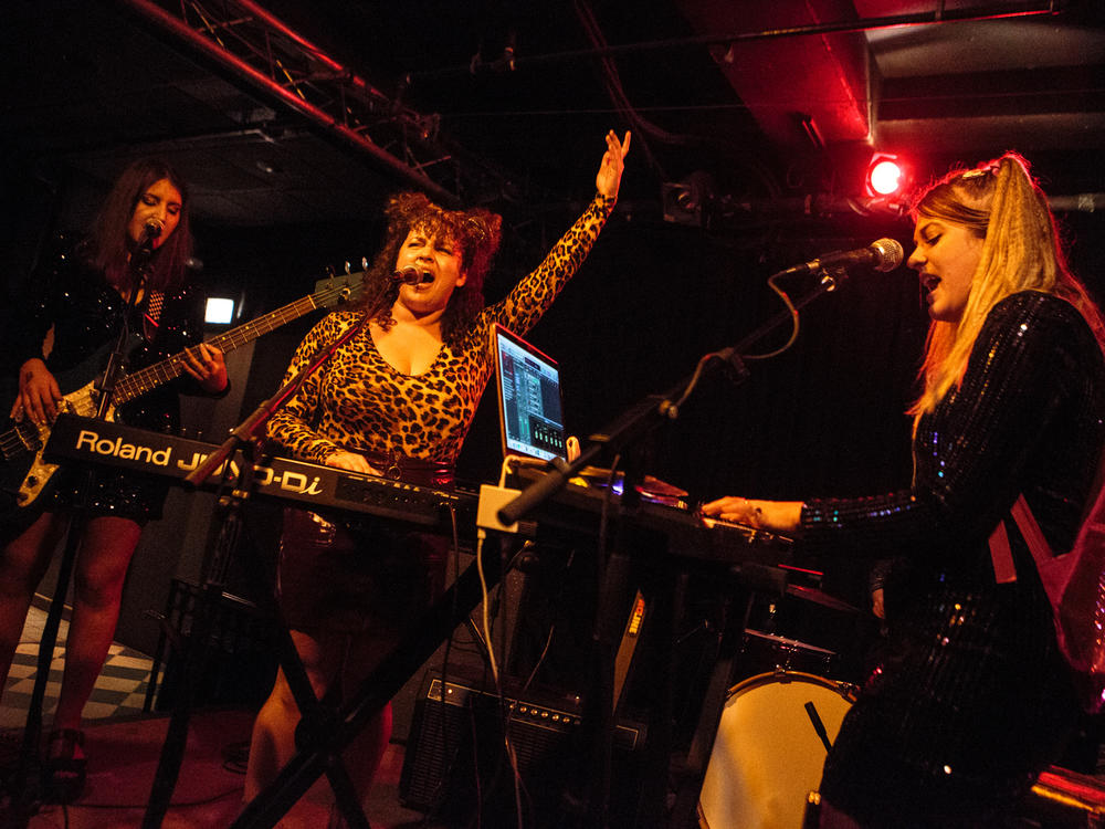 Lilith and Pushflowers as Spice Girls, playing the 2018 Allston Pudding Halloween Party at Great Scott.
