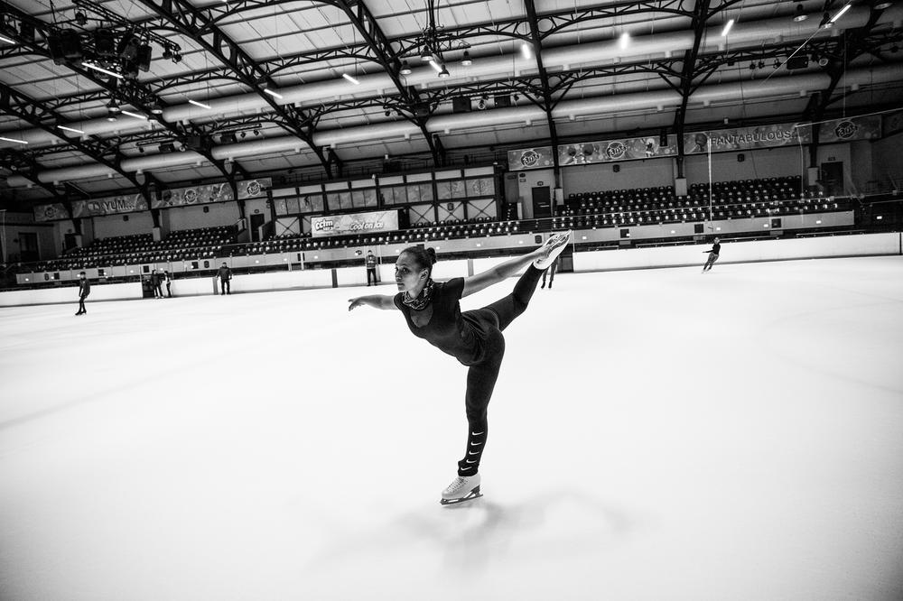 Figure skater Gian-Quen Isaacs practices at a rink in Cape Town, South Africa.