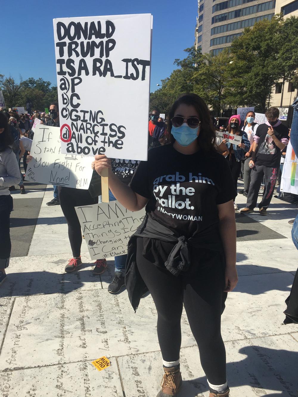 Allison Barnabe, at the D.C. rally, said she is worried that <em>Roe v. Wade</em> could be overturned and that abortion rights may be eroded.