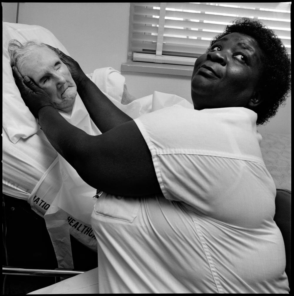 Leprosy patient with her nurse, National Hansen's Disease Center. Carville, Louisiana, 1990.