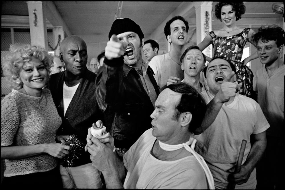 The cast of Miloš Forman's One Flew Over the Cuckoo's Nest on location at Oregon State Hospital. Salem, Oregon, 1975.