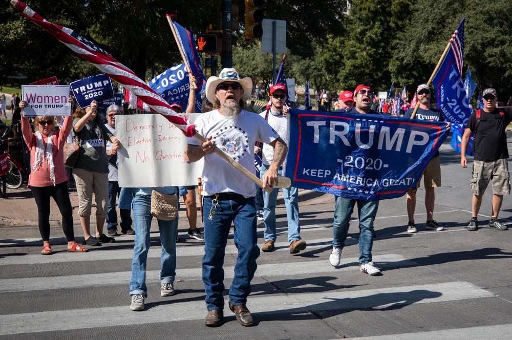 <strong>AUSTIN, TEXAS:</strong> Trump supporters rally outside of the Texas State Capitol building.