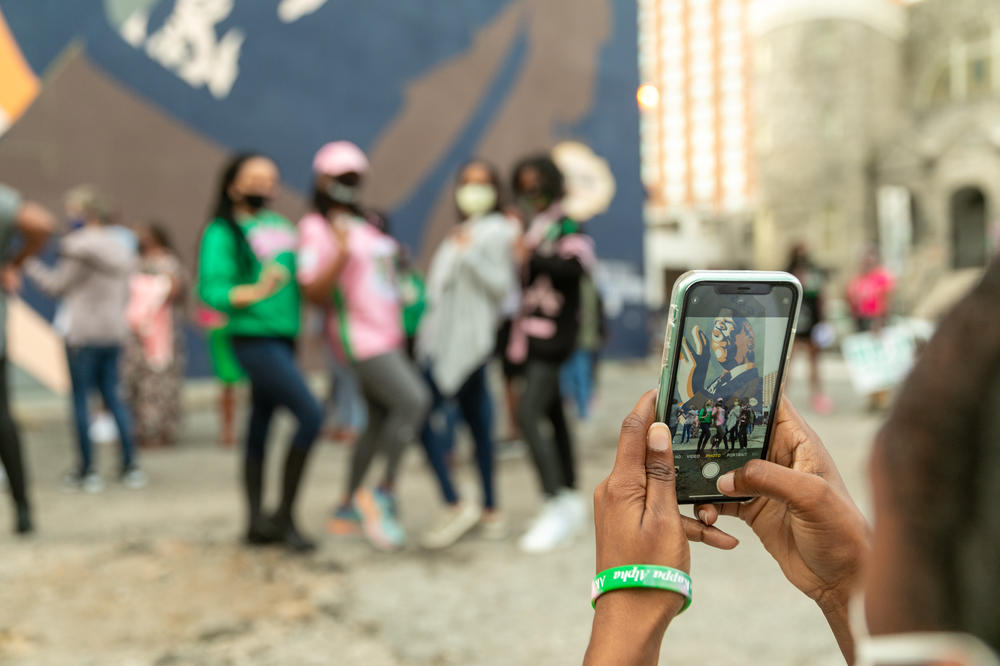 <strong>ATLANTA</strong>: Members of Alpha Kappa Alpha Sorority get their photo taken in front of the mural of the late Rep. John Lewis.