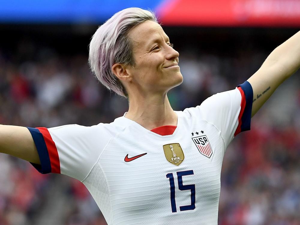 Megan Rapinoe celebrates scoring her team's first goal during the 2019 Women's World Cup quarter-final match between France and the United States.