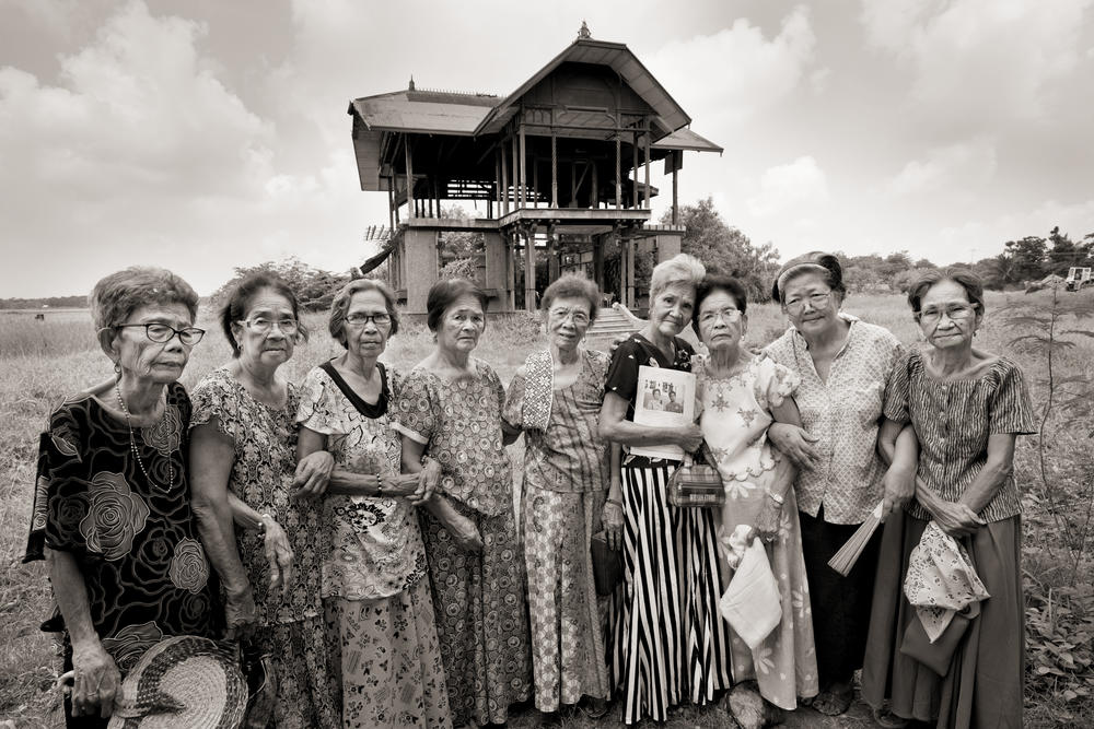 The Malaya Lolas are a group of women who were sexually assaulted as children by Japanese soldiers in Pampanga province in the Philippines during World War II. Left to right are Belen Alarcon Culala, Catalina Yarbut Manio, Lydia Alonzo Sanchez, Francia Aga Buco, Pilar Quilantang Galang, Isabelita Vinuya, Maria Lalu Quilantang, Candelaria Soliman and Emilia dela Cruz Mangilit.