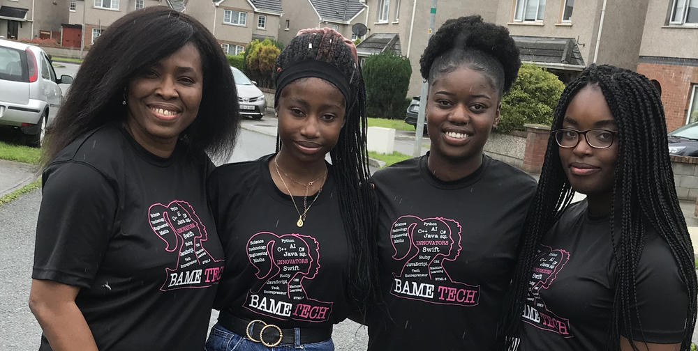 Wait until you see their victory dance (check out the tweet at the end of this post). Evelyn Nomayo (left) was the mentor for the team that created the award-winning Memory Haven app: (left to right) Rachael Akano, Margarent Akano and Joy Njekwe.