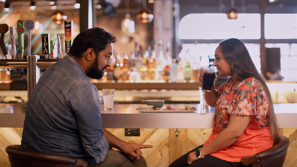 Is it a match? A potential couple meet up courtesy of a matchmaker in the Netflix series <em>Indian Matchmaking.</em>