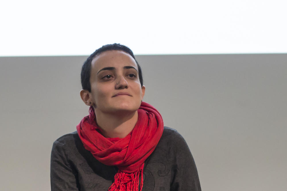 Lina Attalah, editor-in-chief of <em>Mada Masr</em>, participates in a panel discussion at a cultural center in Cairo in 2017. <em>Mada Masr </em>has continued publishing even though its offices have been raided and its website temporarily blocked. This year, Attalah says she was briefly jailed for reporting on the spread of COVID-19 in Egyptian prisons.
