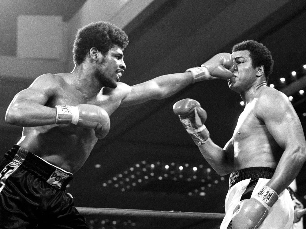 Leon Spinks lands a punch on Muhammad Ali in the title fight in Las Vegas on Feb. 15, 1978. Spinks beat Ali to claim the heavyweight championship and shock the boxing world.