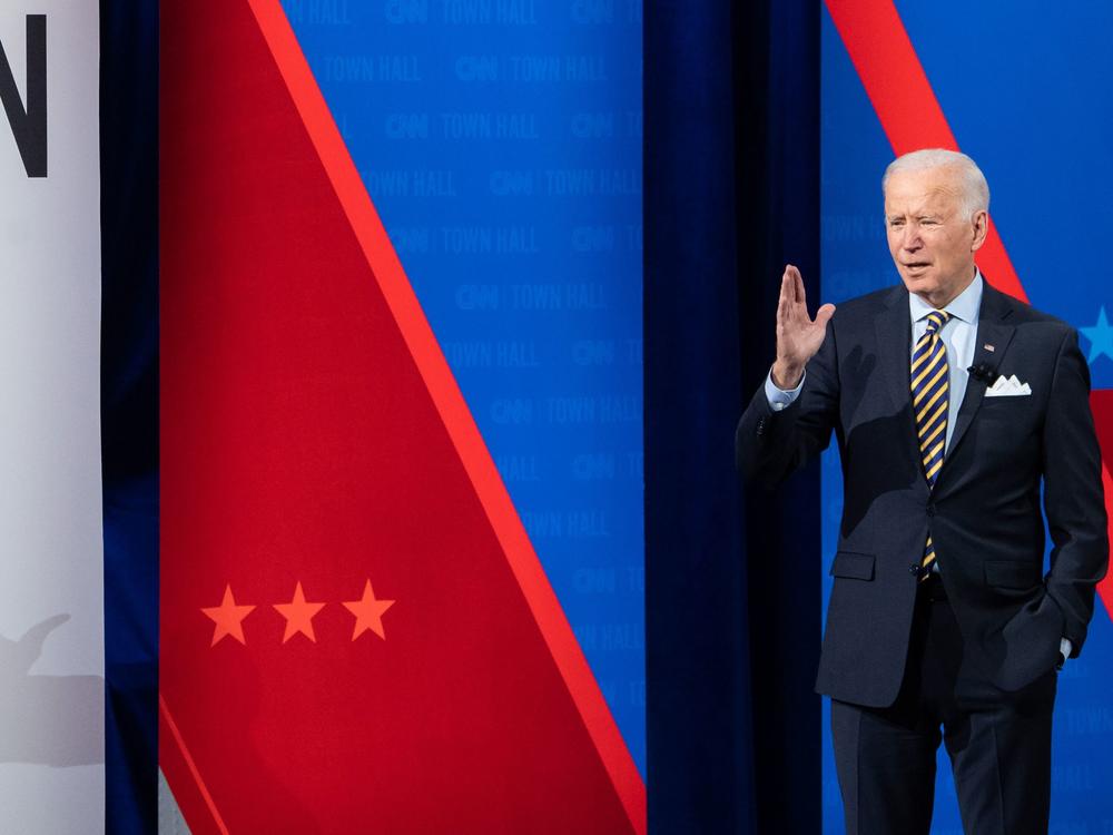 President Biden participates in a CNN town hall at the Pabst Theater in Milwaukee, Wis., Tuesday evening.