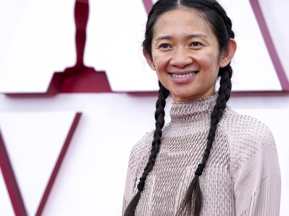Director Chloé Zhao at the 2021 Oscars. She was the first woman to receive four Oscar nominations in a single year.