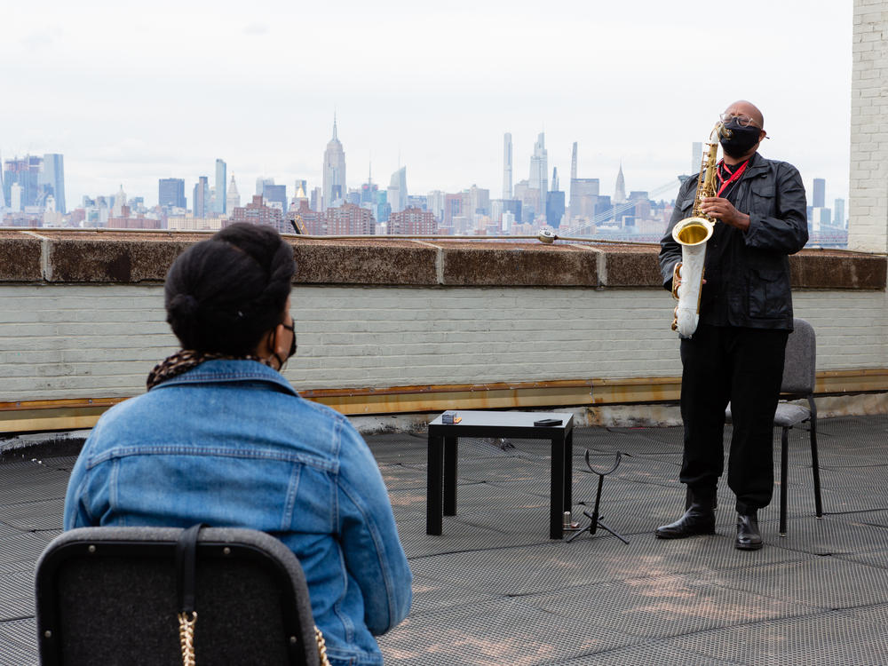 Danny Mekonnen performs for a single listener in a One-To-One Concert hosted by the Brooklyn Academy of Music.