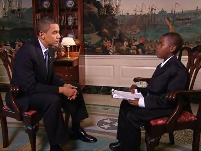 At 11 years old, Damon Weaver interviewed then-President Obama in the Diplomatic Room. Weaver focused his interview on education in the U.S., and included a suggestion that school lunches consist of French fries and mangoes every day.