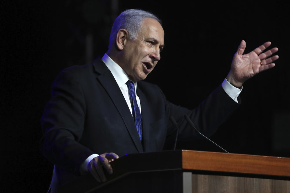 Israeli Prime Minister Benjamin Netanyahu speaks at a ceremony showing appreciation to the health care system for their contribution to the fight against the coronavirus, in Jerusalem earlier this month.
