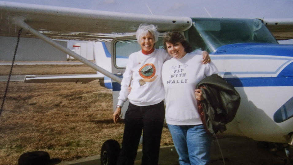 Wally Funk (left) and her friend and flight student, Mary Holsenbeck, circa 1993.