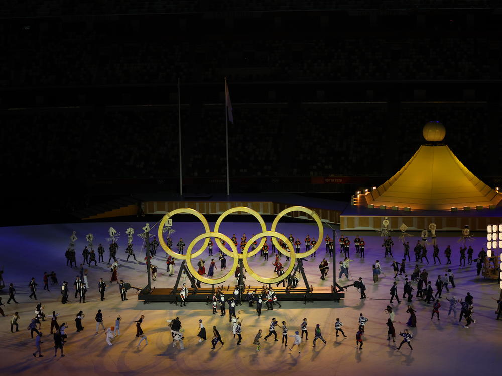 The Olympic Rings are included at the opening ceremony of the Tokyo 2020 Olympic Games on Friday.