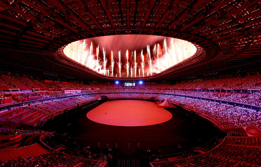 Fireworks explode Friday during the opening ceremony of the Tokyo Games at Olympic Stadium in Tokyo.