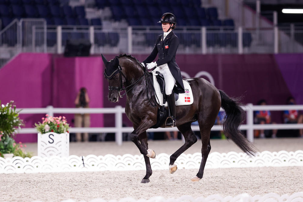 Carina Cassoe Kruth of Denmark competes in the Dressage Individual Grand Prix Freestyle event on July 28 during the Tokyo Olympic Games.
